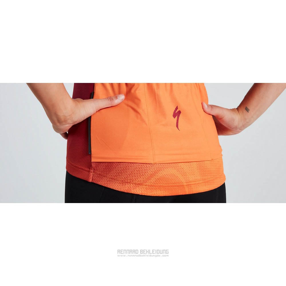 2021 Fahrradbekleidung Frau Specialized Rot Orange Trikot Kurzarm und Tragerhose