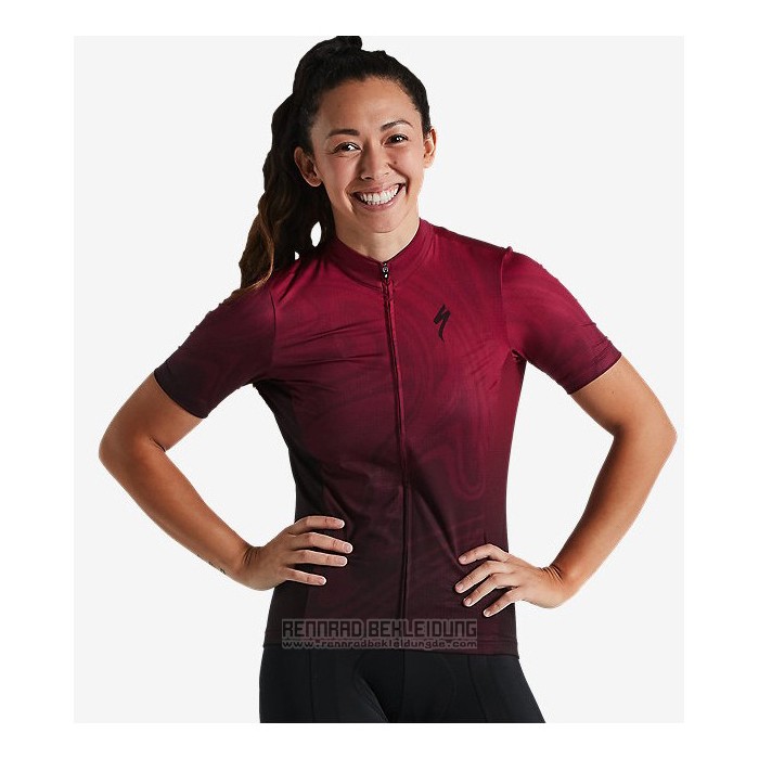 2021 Fahrradbekleidung Frau Specialized Rot Shwarz Trikot Kurzarm und Tragerhose