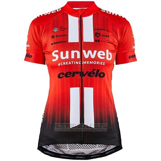 2019 Fahrradbekleidung Frau Sunweb Orange Wei Trikot Kurzarm und Tragerhose