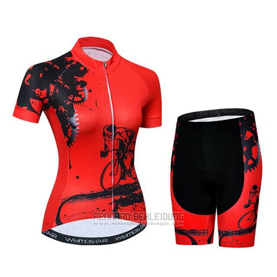 2019 Fahrradbekleidung Frau Weimostar Rot Trikot Kurzarm und Tragerhose