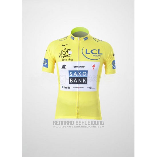 2010 Fahrradbekleidung Saxobank Lider Gelb Trikot Kurzarm und Tragerhose