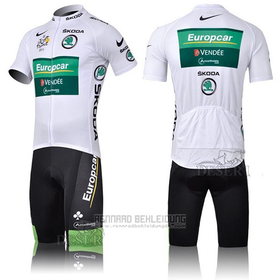 2011 Fahrradbekleidung Europcar Lider Grun und Wei Trikot Kurzarm und Tragerhose