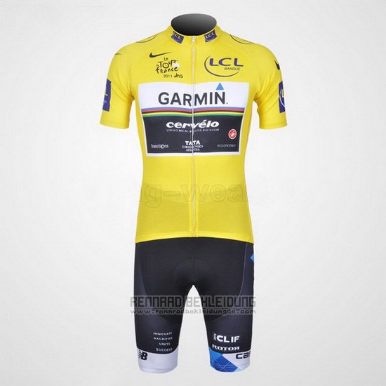 2011 Fahrradbekleidung Garmin Lider Gelb Trikot Kurzarm und Tragerhose