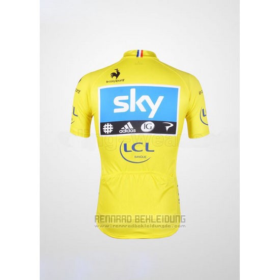 2012 Fahrradbekleidung Sky Lider Azurblau und Gelb Trikot Kurzarm und Tragerhose