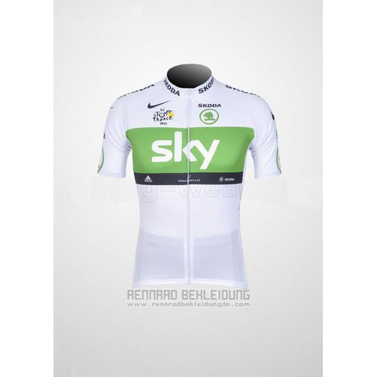 2012 Fahrradbekleidung Sky Lider Wei und Grun Trikot Kurzarm und Tragerhose