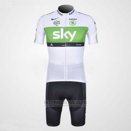 2012 Fahrradbekleidung Sky Lider Wei und Grun Trikot Kurzarm und Tragerhose