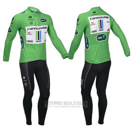 2013 Fahrradbekleidung Cannondale Lider Grun und Wei Trikot Langarm und Tragerhose - zum Schließen ins Bild klicken