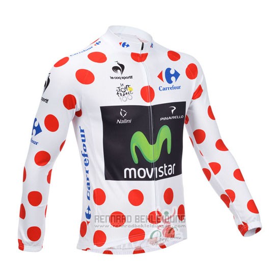 2013 Fahrradbekleidung Movistar Lider Wei und Rot Trikot Langarm und Tragerhose