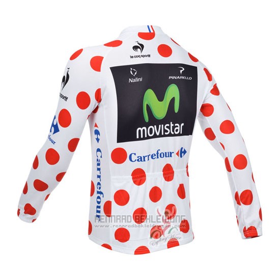 2013 Fahrradbekleidung Movistar Lider Wei und Rot Trikot Langarm und Tragerhose