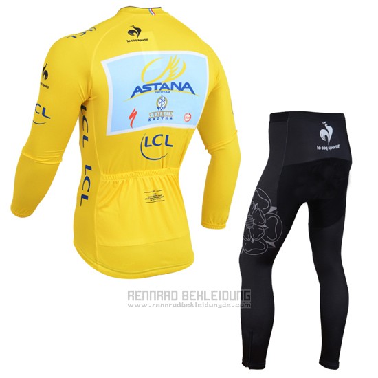 2014 Fahrradbekleidung Astana Lider Gelb Trikot Langarm und Tragerhose