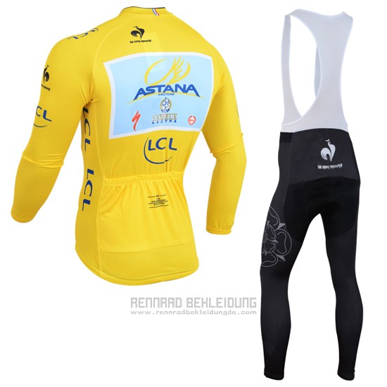 2014 Fahrradbekleidung Astana Lider Gelb Trikot Langarm und Tragerhose