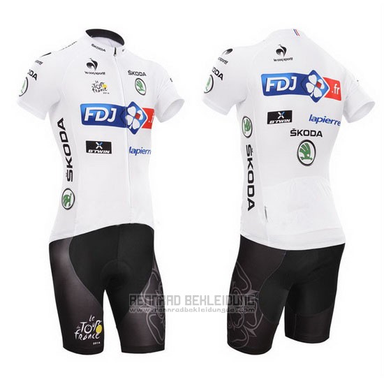 2014 Fahrradbekleidung FDJ Lider Wei Trikot Kurzarm und Tragerhose