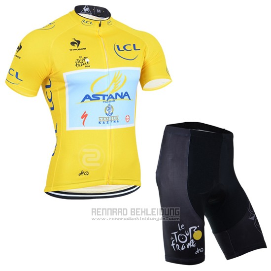 2014 Fahrradbekleidung Tour de France Lider Astana Lider Gelb Trikot Kurzarm und Tragerhose