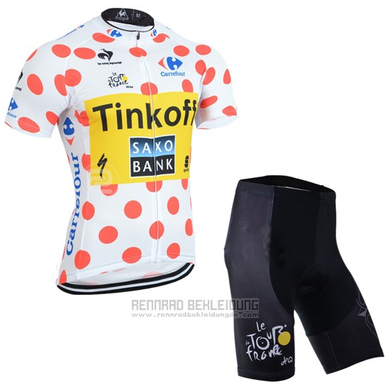 2014 Fahrradbekleidung Tour de France Saxobank Lider Wei und Rot Trikot Kurzarm und Tragerhose - zum Schließen ins Bild klicken