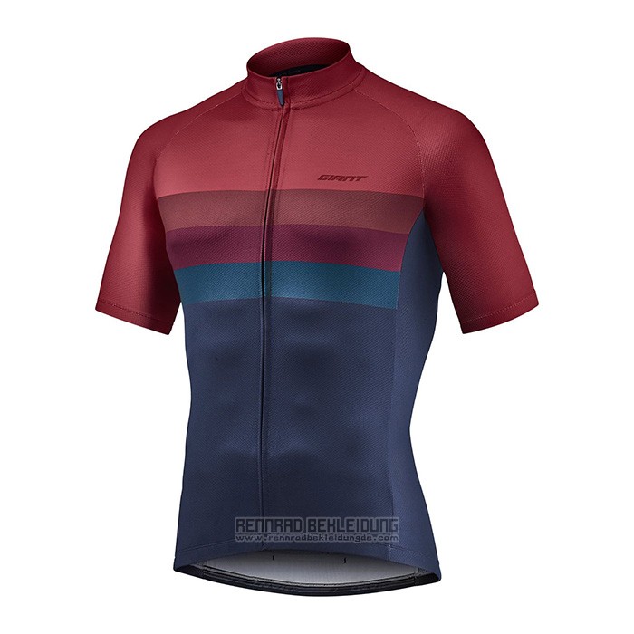 2021 Fahrradbekleidung Giant Dunkel Rot Blau Trikot Kurzarm und Tragerhose - zum Schließen ins Bild klicken