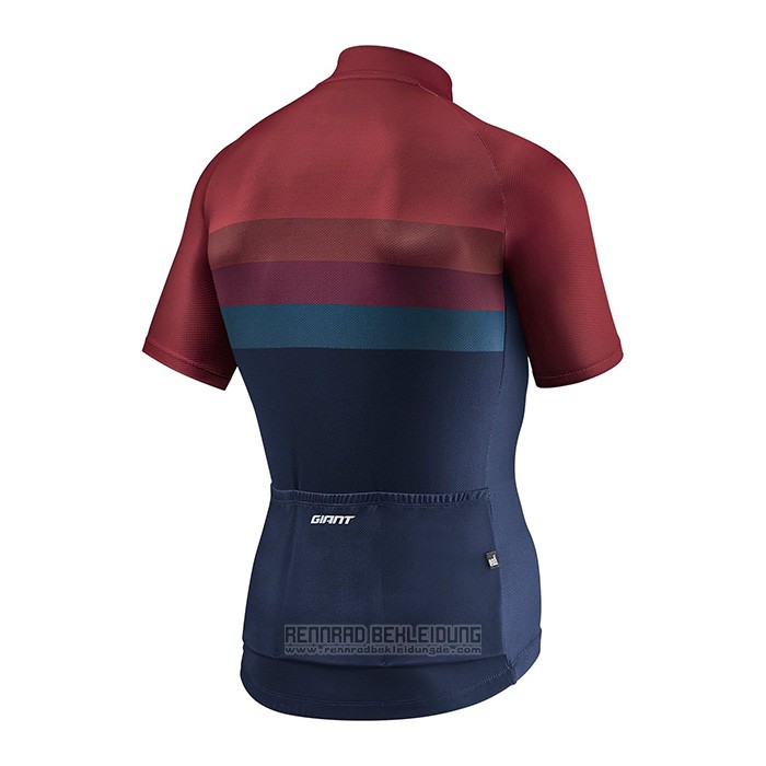 2021 Fahrradbekleidung Giant Dunkel Rot Blau Trikot Kurzarm und Tragerhose - zum Schließen ins Bild klicken