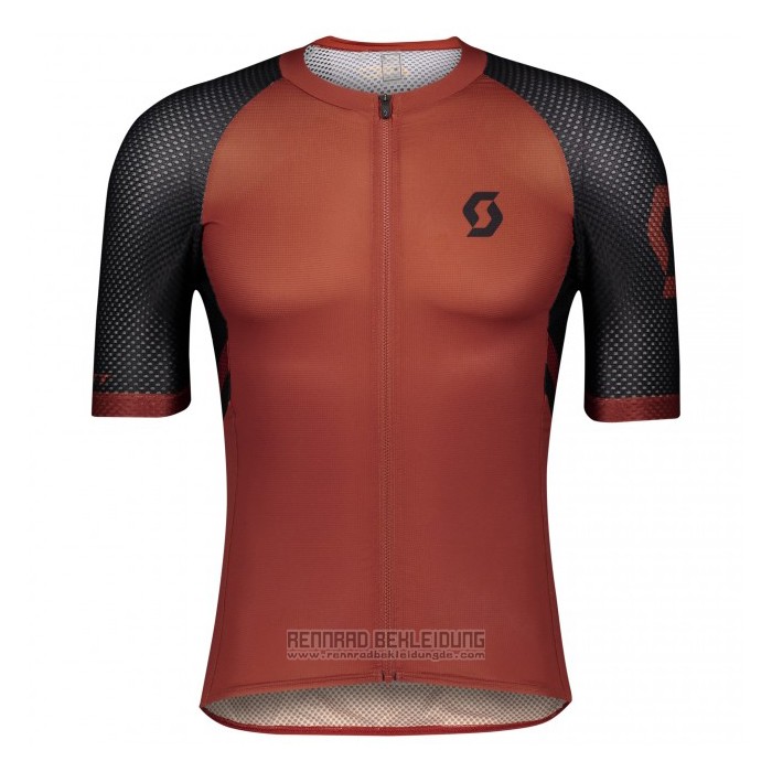 2021 Fahrradbekleidung Scott Dunkel Orange Trikot Kurzarm und Tragerhose - zum Schließen ins Bild klicken
