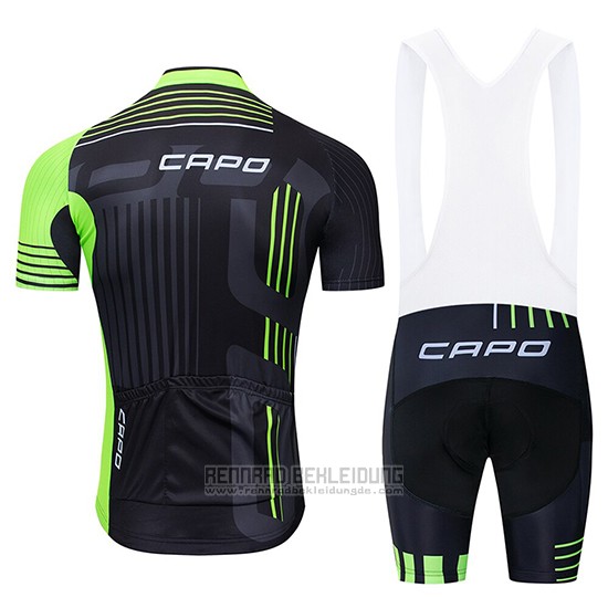 2018 Fahrradbekleidung Capo Shwarz Grun Trikot Kurzarm und Tragerhose