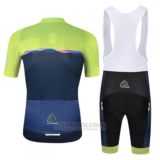 2019 Fahrradbekleidung Chomir Grun Dunkel Blau Trikot Kurzarm und Tragerhose