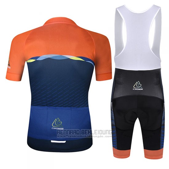 2019 Fahrradbekleidung Chomir Orange Dunkel Blau Trikot Kurzarm und Tragerhose