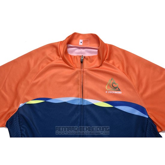 2019 Fahrradbekleidung Chomir Orange Dunkel Blau Trikot Kurzarm und Tragerhose