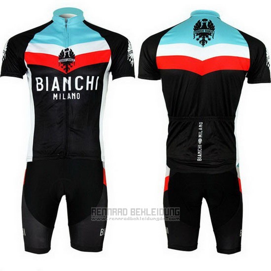 2013 Fahrradbekleidung Bianchi Shwarz und Hellblau Trikot Kurzarm und Tragerhose