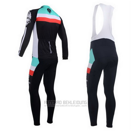 2013 Fahrradbekleidung Bianchi Shwarz und Hellblau Trikot Langarm und Tragerhose