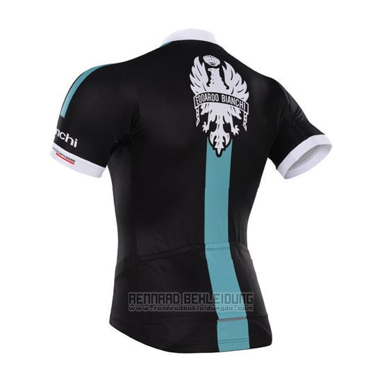 2014 Fahrradbekleidung Bianchi Shwarz und Grun Trikot Kurzarm und Tragerhose