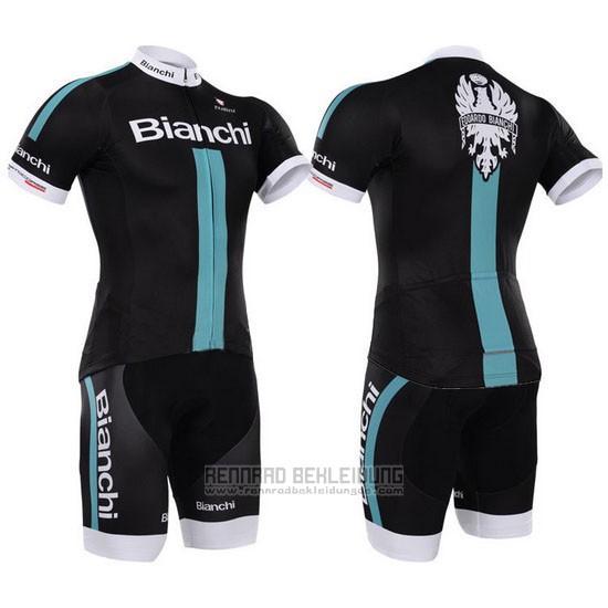 2014 Fahrradbekleidung Bianchi Shwarz und Grun Trikot Kurzarm und Tragerhose