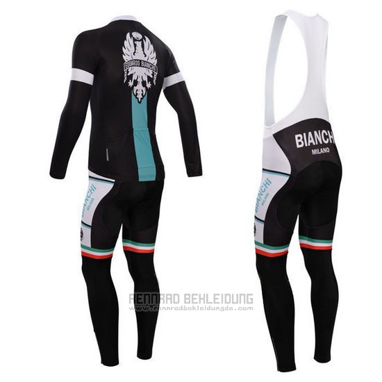 2014 Fahrradbekleidung Bianchi Shwarz und Grun Trikot Langarm und Tragerhose