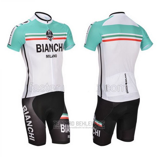 2014 Fahrradbekleidung Bianchi Wei und Grun Trikot Kurzarm und Tragerhose