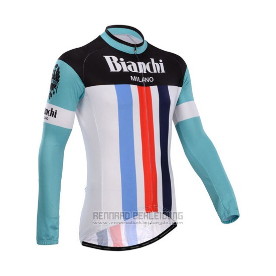 2014 Fahrradbekleidung Bianchi Wei und Grun Trikot Langarm und Tragerhose