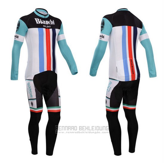 2014 Fahrradbekleidung Bianchi Wei und Grun Trikot Langarm und Tragerhose