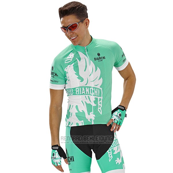 2016 Fahrradbekleidung Bianchi Grun und Wei Trikot Kurzarm und Tragerhose - zum Schließen ins Bild klicken