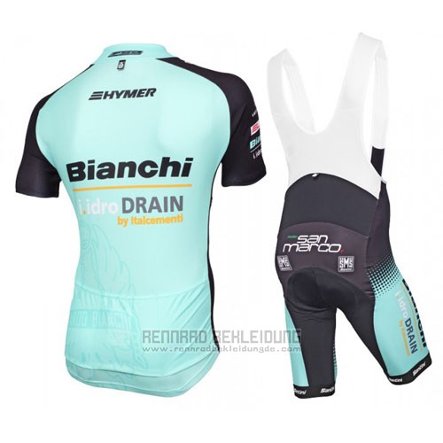 2016 Fahrradbekleidung Bianchi Mtb Shwarz und Hellblau Trikot Kurzarm und Tragerhose