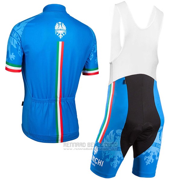 2017 Fahrradbekleidung Bianchi Blau Trikot Kurzarm und Tragerhose