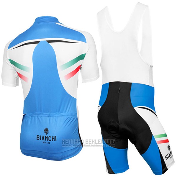 2017 Fahrradbekleidung Bianchi Milano Azurblau und Wei Trikot Kurzarm und Tragerhose