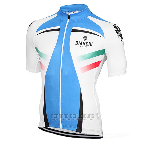 2017 Fahrradbekleidung Bianchi Milano Azurblau und Wei Trikot Kurzarm und Tragerhose - zum Schließen ins Bild klicken