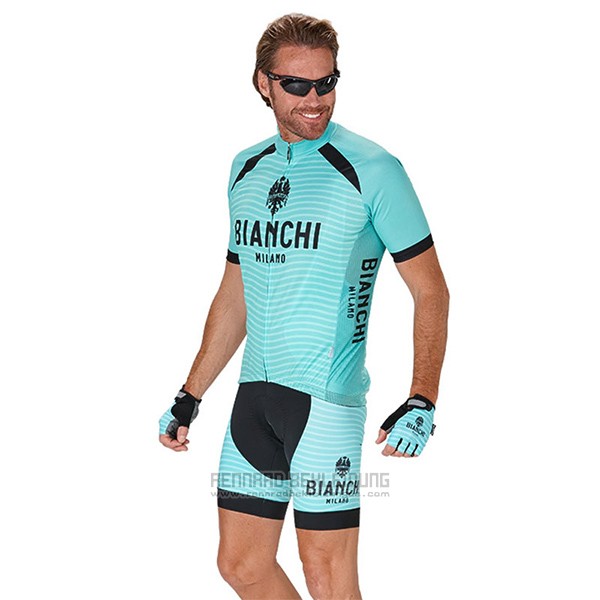 2017 Fahrradbekleidung Bianchi Milano Meja Grun Trikot Kurzarm und Tragerhose