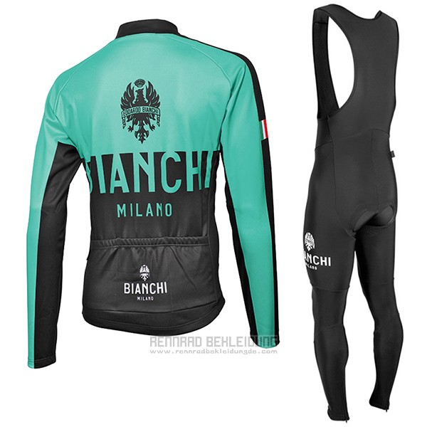 2017 Fahrradbekleidung Bianchi Milano Ml Grun und Shwarz Trikot Langarm und Tragerhose - zum Schließen ins Bild klicken