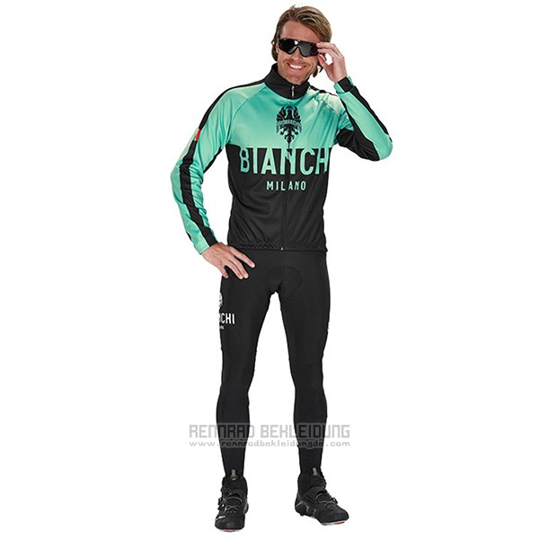 2017 Fahrradbekleidung Bianchi Milano Ml Grun und Shwarz Trikot Langarm und Tragerhose - zum Schließen ins Bild klicken