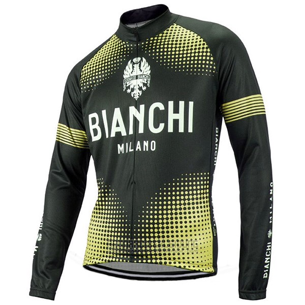 2017 Fahrradbekleidung Bianchi Milano Ml Shwarz und Gelb Trikot Langarm und Tragerhose