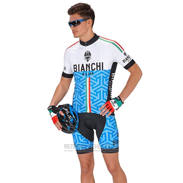 2017 Fahrradbekleidung Bianchi Milano Pontesei Blau Trikot Kurzarm und Tragerhose