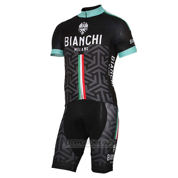 2017 Fahrradbekleidung Bianchi Milano Pride Shwarz Trikot Kurzarm und Tragerhose