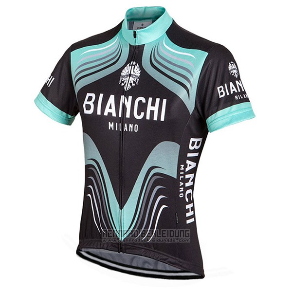 2017 Fahrradbekleidung Bianchi Milano Shwarz und Grun Trikot Kurzarm und Tragerhose