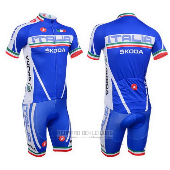 2013 Fahrradbekleidung Castelli Italien Wei und Blau Trikot Kurzarm und Tragerhose