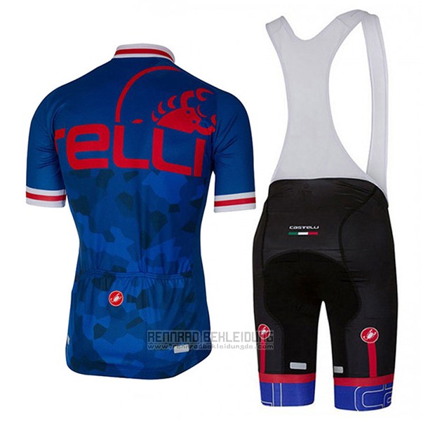 2017 Fahrradbekleidung Castelli Blau und Rot Trikot Kurzarm und Tragerhose