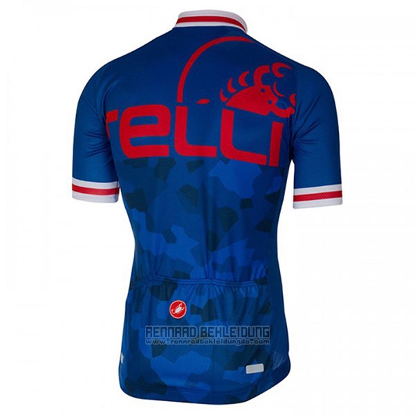 2017 Fahrradbekleidung Castelli Blau und Rot Trikot Kurzarm und Tragerhose