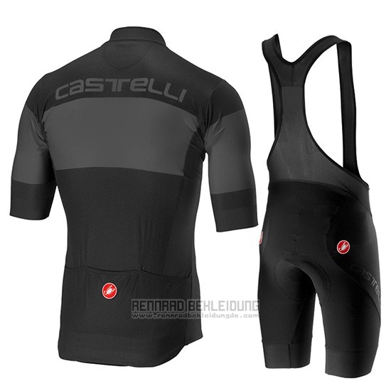 2019 Fahrradbekleidung Castelli Ruota Shwarz Grau Trikot Kurzarm und Overall