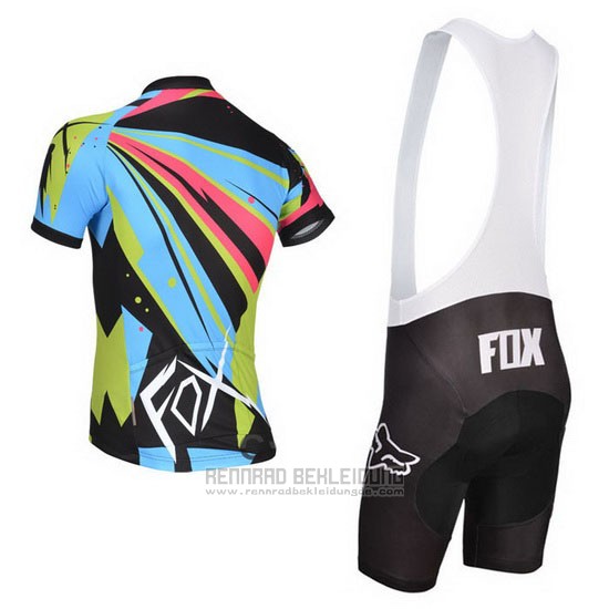 2014 Fahrradbekleidung Fox Azurblau und Shwarz Trikot Kurzarm und Tragerhose